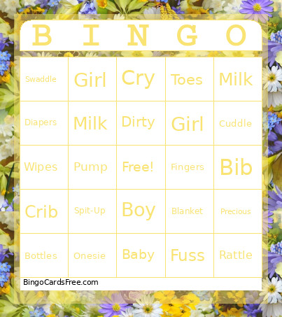 Baby Shower Bingo Card