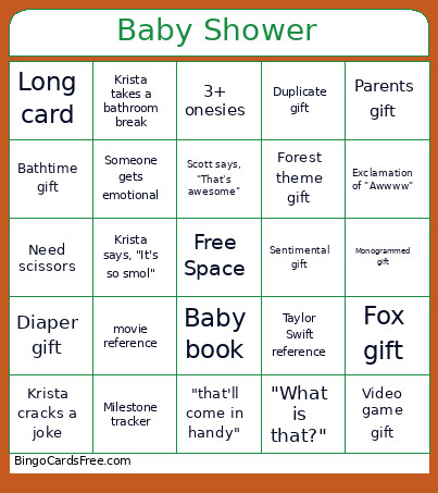 Baby Shower Bingo Card