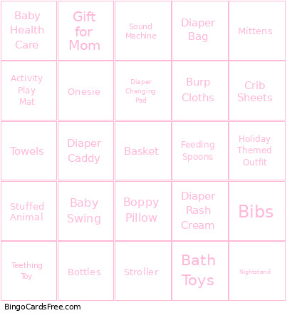 Baby Shower Bingo Card