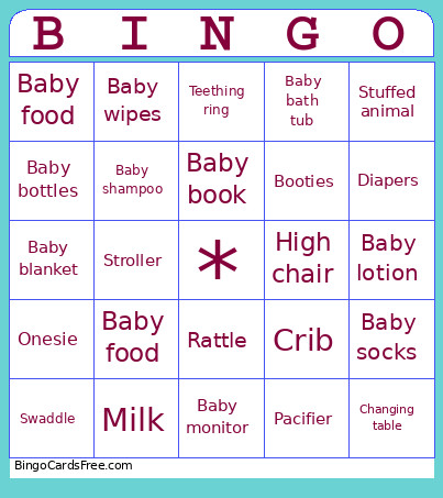 Baby Shower Bingo Card 4