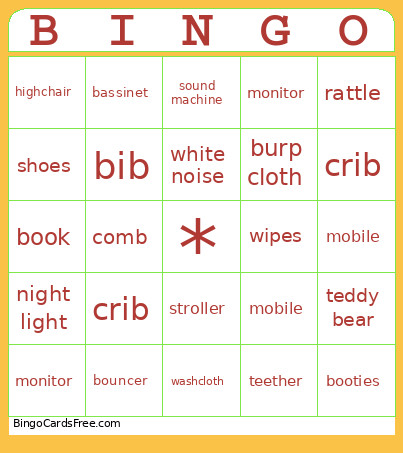 Baby Shower Bingo Card