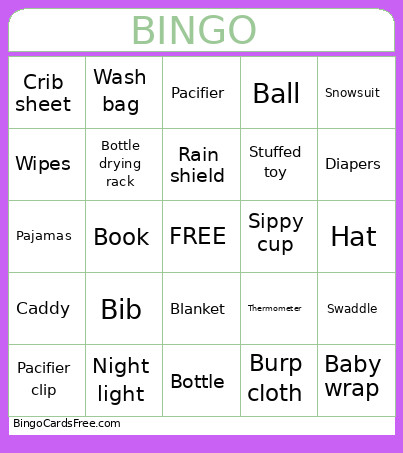 Baby Shower Bingo Card
