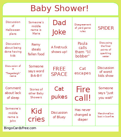 Baby Shower! Bingo Card