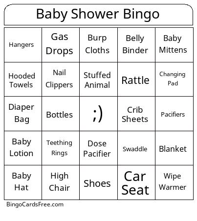 Baby shower bingo