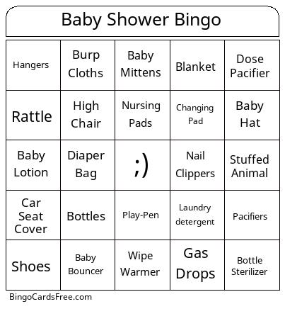 Baby Bingo Cards Free Pdf Printable Game, Title: Baby Shower Bingo