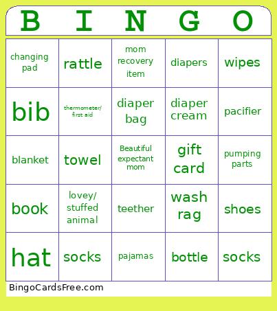 Baby Shower Bingo Card