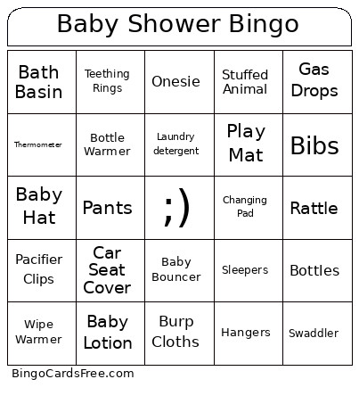 Baby Shower Bingo Card