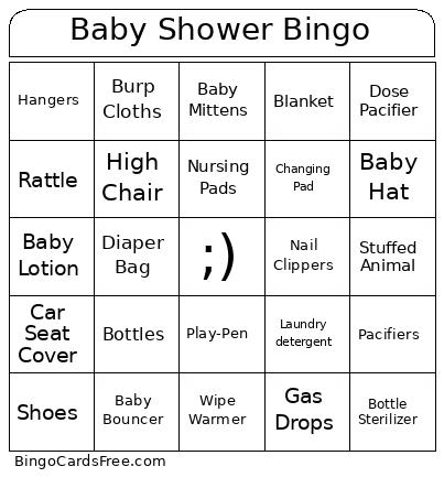 BABY!!!!! Bingo Cards Free Pdf Printable Game, Title: Baby Shower Bingo