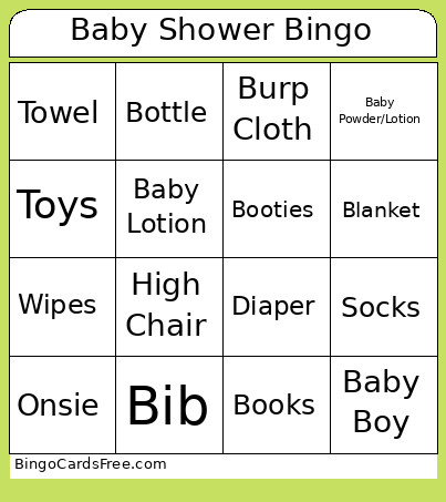 Baby Shower Bingo Card 2