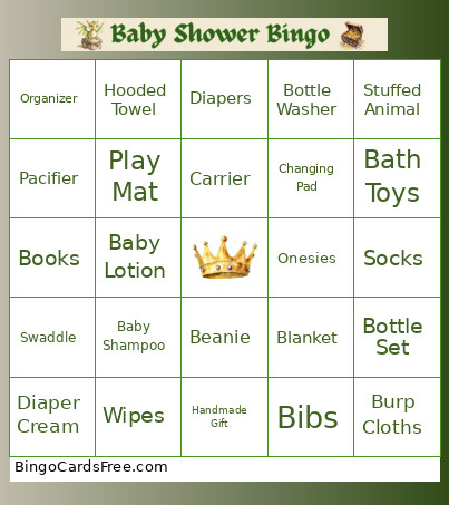 Baby Shower Bingo Card