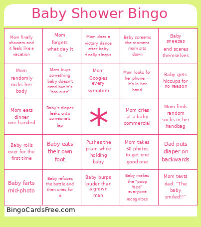 Baby Shower Bingo Card