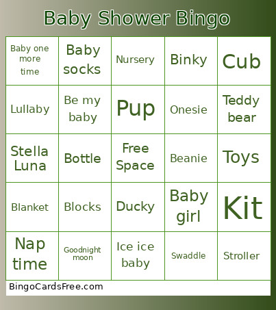 Baby Shower Bingo Card