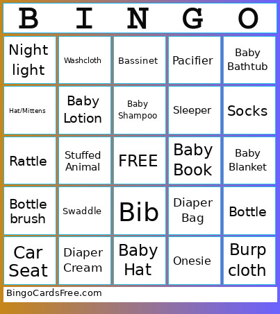 Baby Shower Bingo Card 3