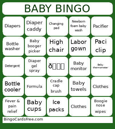 Baby Shower Bingo Card