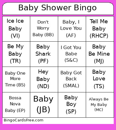 Baby Shower Bingo Card