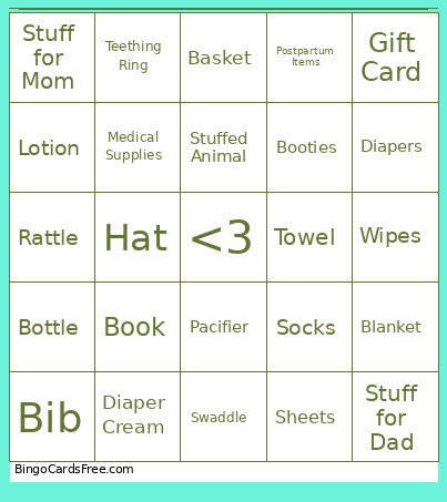 Baby Shower Bingo Card
