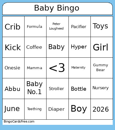 Baby Shower Bingo Card 2