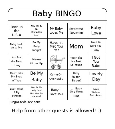 Baby Shower Bingo Card