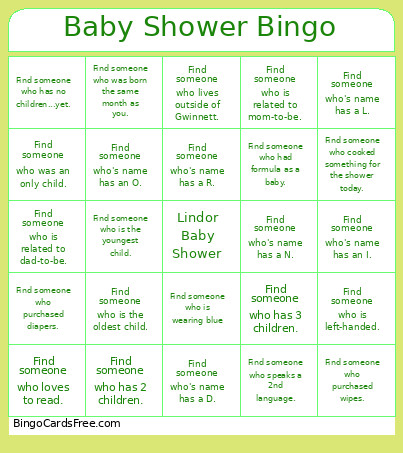 Baby Shower Bingo Card 2