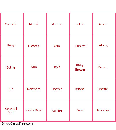 Baby Shower Bingo Card