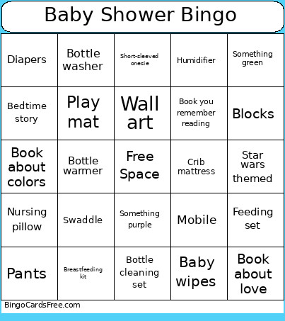 Baby Shower Bingo Card