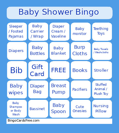 Baby Shower Bingo Card