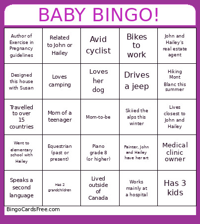Baby Shower Bingo Card
