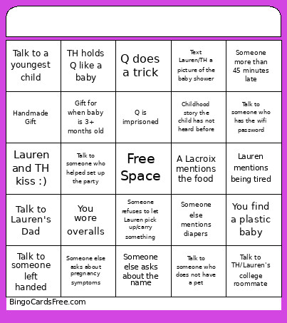 Baby Shower Bingo Card