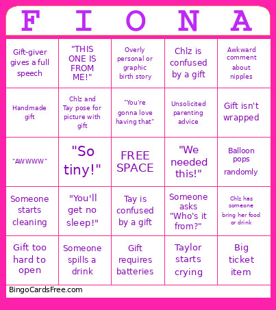 Baby Shower Bingo Card