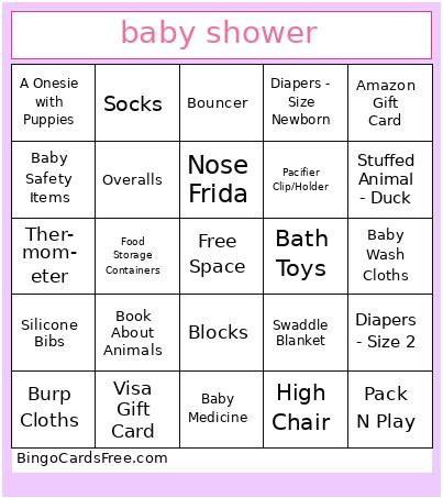 baby shower bingo