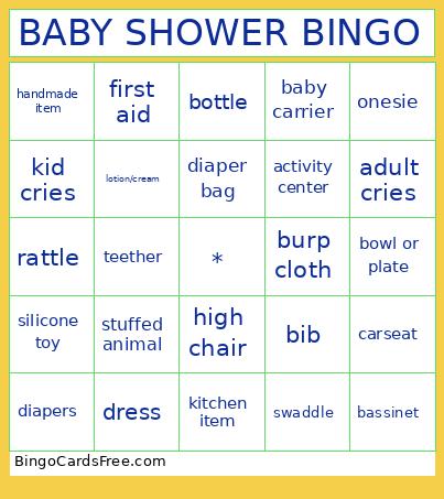 Baby Shower Bingo Card