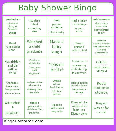 Baby Shower Bingo Card
