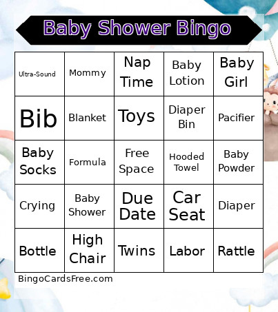 Baby Shower Bingo Card 2