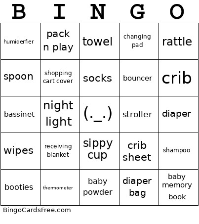 Baby Shower Bingo Card