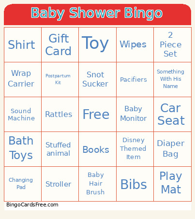 Baby Shower Bingo Card