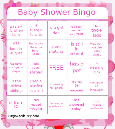 Baby Shower Bingo Card
