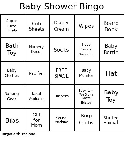 Baby Shower Bingo Card