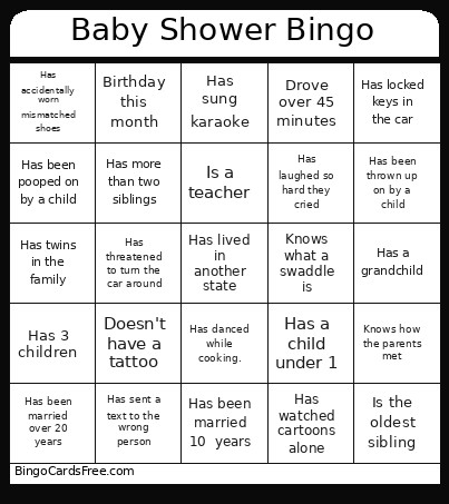 Baby Shower Bingo Card