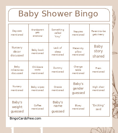 Baby Shower Bingo Card