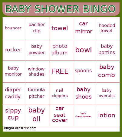 Baby Shower Bingo Card 2