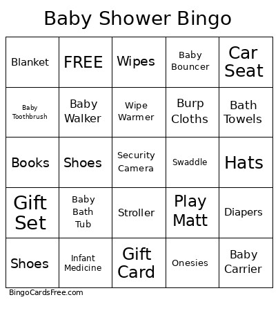 Baby Shower Bingo Card