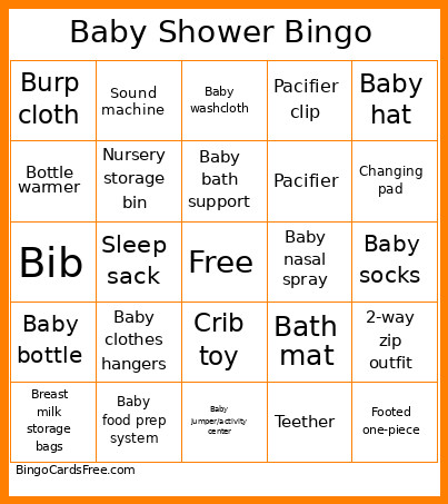 Baby Shower Bingo Card