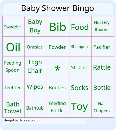 Baby Shower Bingo - Boy Cards Free Pdf Printable Game, Title: Baby Shower Bingo