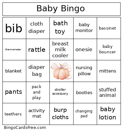 Baby Shower Bingo Card 3
