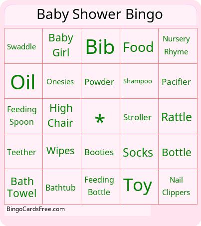 Baby Shower Bingo - Girl Cards Free Pdf Printable Game, Title: Baby Shower Bingo