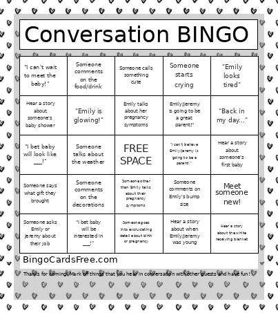 Baby Shower Conversation Bingo