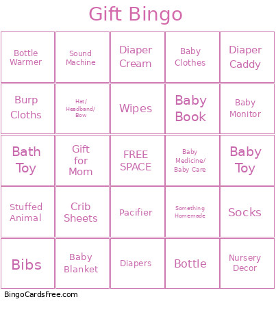 Baby Shower Gift Bingo Card
