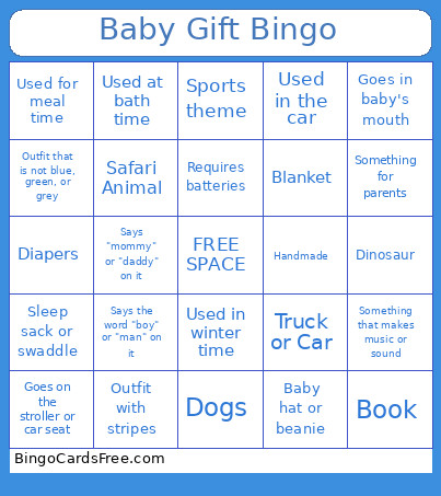 Baby Shower Gift Bingo Card