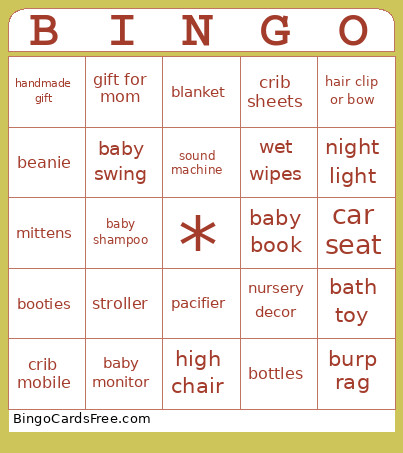 Baby Shower Gift Bingo Card
