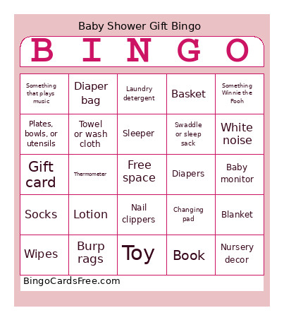 Baby Shower Gift Bingo Card
